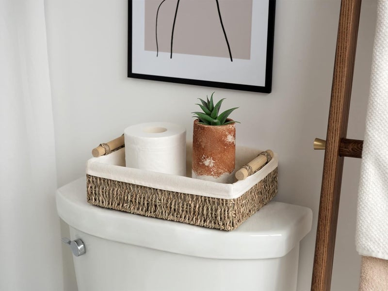 StorageWorks Small Seagrass Baskets for Organizing, Wicker Basket for Organizer, Storage Baskets with Wooden Handles and Natural Fiber Liner, Set of 2 - Image 3